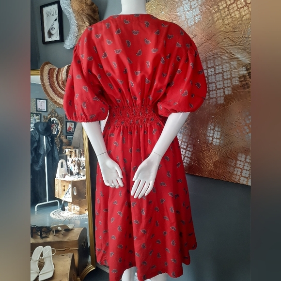 Vintage 1980's Red Paisley Print Midi Dress - Picture 6 of 16